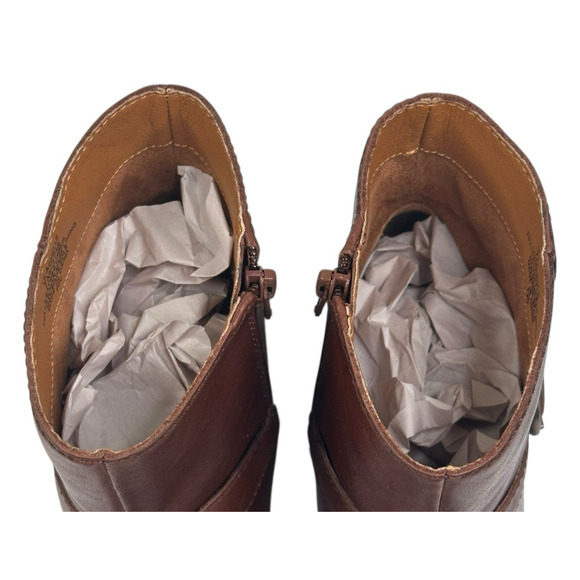 Lucky Brand Achelle Buckled Brown Leather Moto Booties Womens Size 7M New $150 - Picture 10 of 13